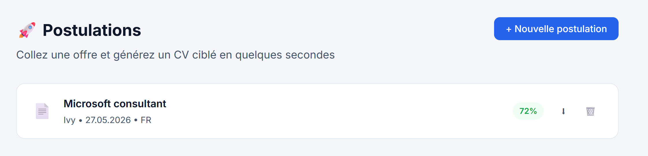 Tableau de bord des candidatures CVAssist