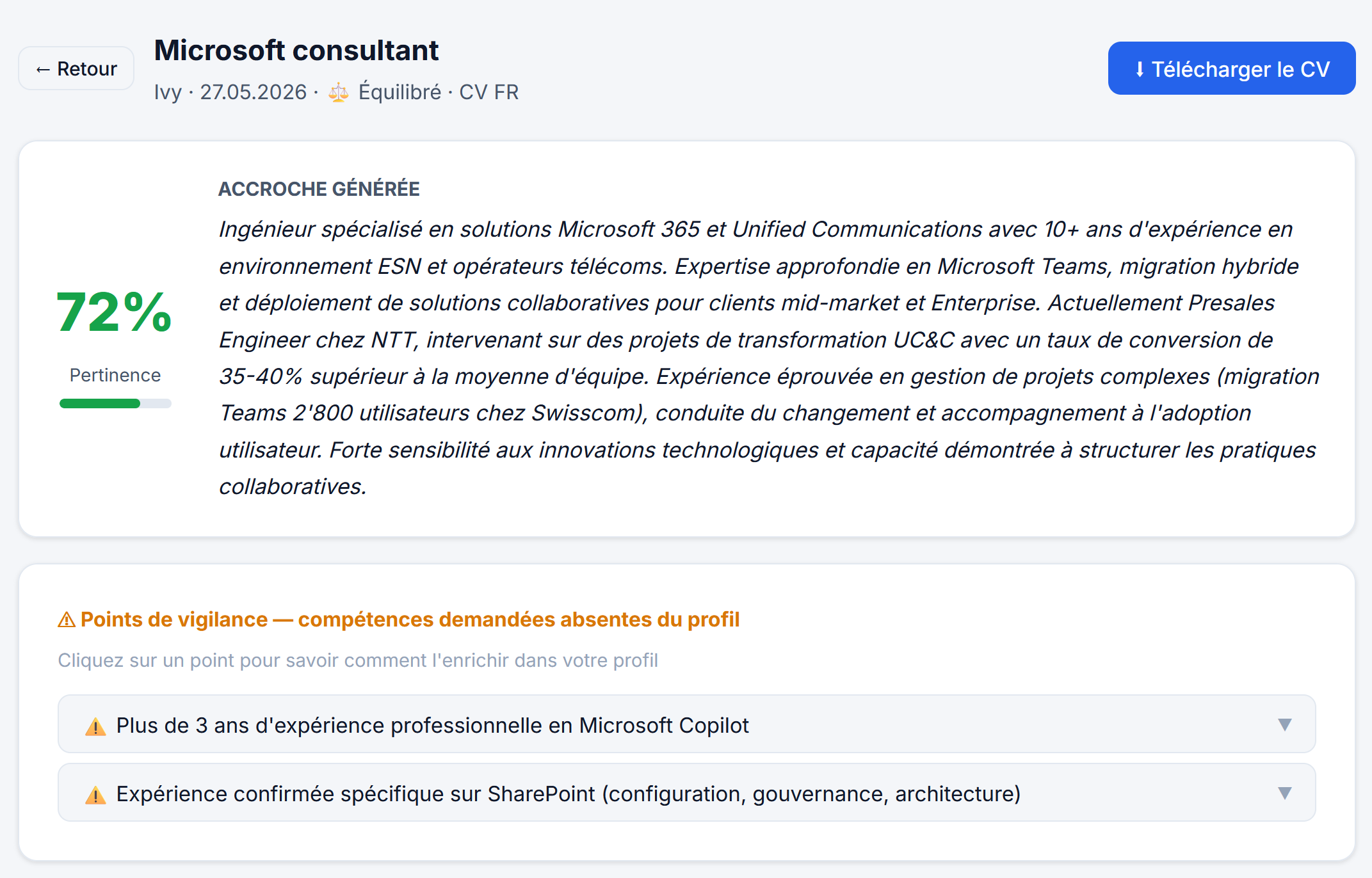 Analyse d'offre et score de matching CVAssist